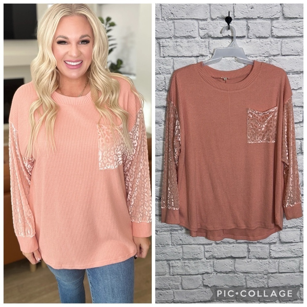 Jodifl 1X Pink Embellished Excellence Velvet Leopard Detail Top